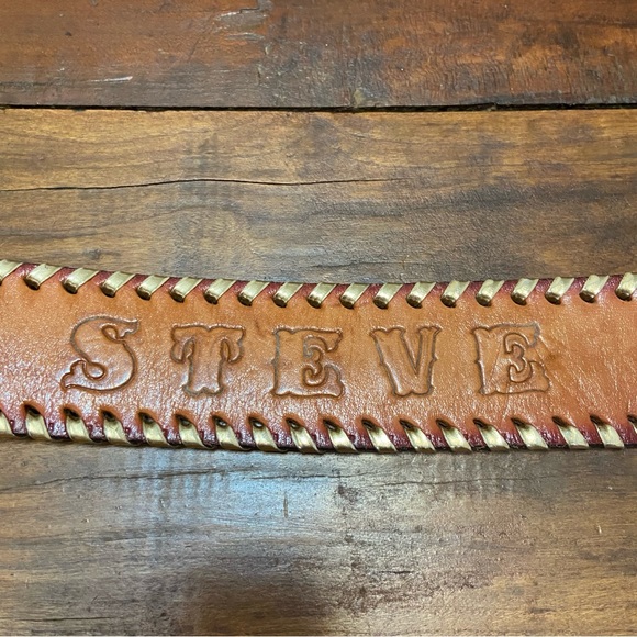 Western Vintage Tooled Leather Belt “Steve” Stamped On Center Back - size - Picture 2 of 7